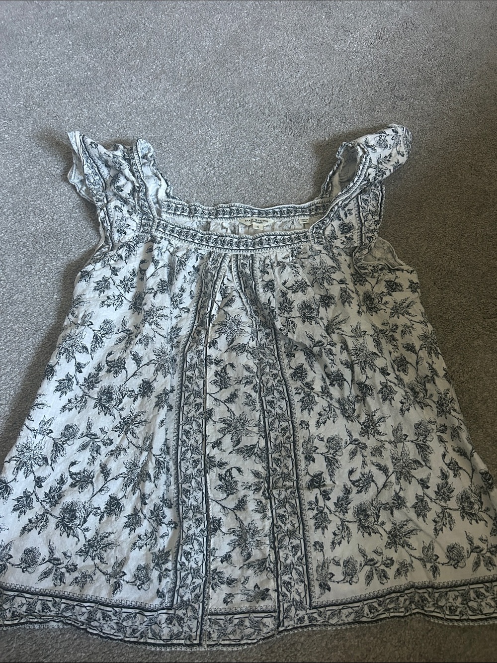 Max Studio White Floral Square-Neck Camisole with Black Print